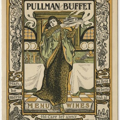 Menú de buffet Pullman y carta de vinos de principios de 1900 - Impresión de archivo A4 (210 x 297 mm) (sin marco)