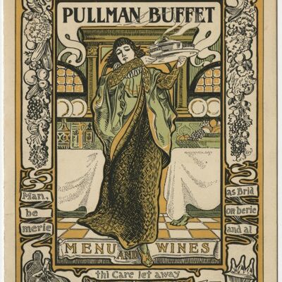 Menú de buffet Pullman y carta de vinos de principios de 1900 - Impresión de archivo A2 (420 x 594 mm) (sin marco)