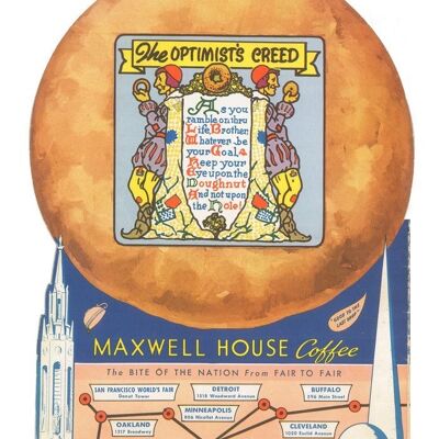 Mayflower Donuts, Optimist's Creed, Couverture arrière, Expositions universelles, 1939 - 50x76cm (20x30 pouces) Impression d'archives (Sans cadre)