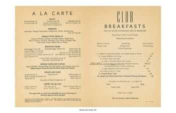 Menu du petit-déjeuner de l'hôtel Bismarck, Chicago, 1945 - A4 (210x297mm) impression d'archives (sans cadre) 2