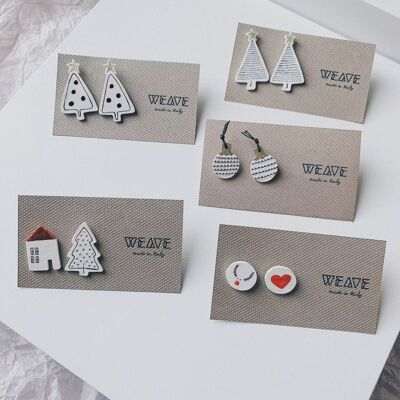 MINÙ NAVIDAD: aretes de animales mínimos, aretes modernos, aretes contemporáneos, aretes de lóbulos, aretes de casa, aretes de árboles, aretes de nieve