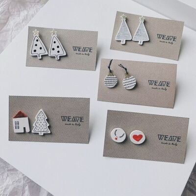 MINÙ CHRISTMAS - minimal animal earrings, modern earring, contemporary earrings, lobe earring, house earrings, tree earrings, snow earrings