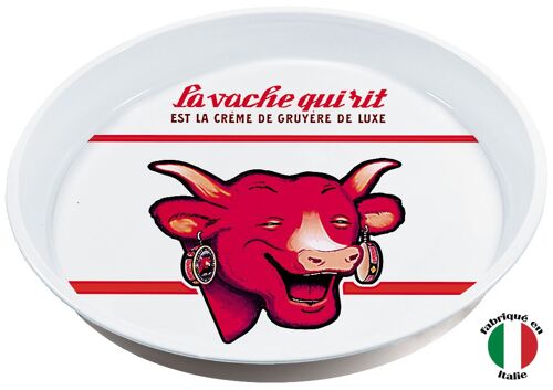 RED AND WHITE LAUGHING COW ROUND METAL TRAY