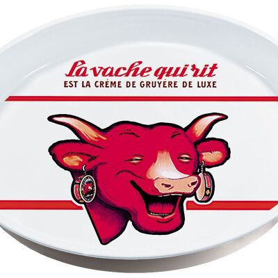 RED AND WHITE LAUGHING COW ROUND METAL TRAY