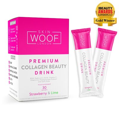 Bebida de belleza de colágeno Skin Woof (fresa y lima) - 30 sobres