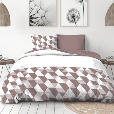 3 Piece Duvet Cover - 100% Cotton 57 Thread - 2 Persons 240x260 cm - HEXAGONE Plum White