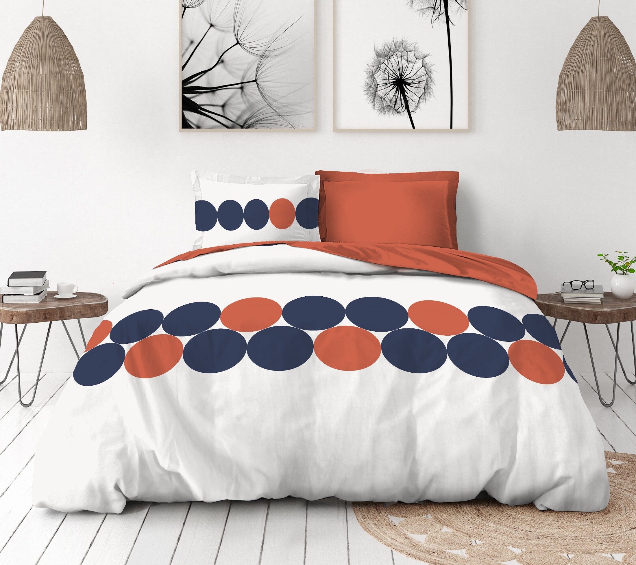 Copripiumino 3 Pezzi Bellamy - Cotone 57 Fili 240x260cm Bianco Rosa - Foto 6