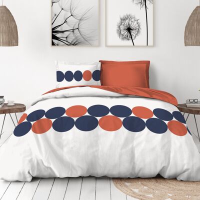 Housse de Couette 3 Pièces - 100% Coton 57 Fils - 2 Personnes 240x260 cm - LE CERCLE Orange Bleu Blanc