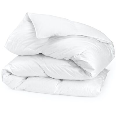 Couette naturelle 4 saisons chaude Blanche - Garnissage 20% duvet 80% plumettes neufs Enveloppe Percale de coton 550g/m² - 2 Personnes 220x240