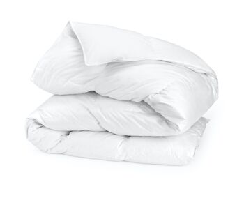 Couette naturelle 4 saisons chaude Blanche - Garnissage 70% duvet 30% plumettes neufs Enveloppe Percale de coton 455g/m² - 2 Personnes 240x260 1