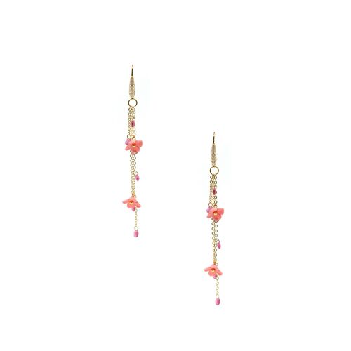 Chain Pink Crystals Flower Earrings HILLARY