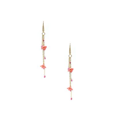 Chain Pink Crystals Flower Earrings HILLARY