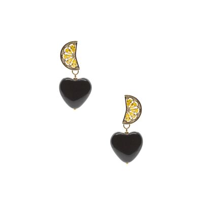 Boucles d'oreilles Agate Coeur d'Amour en Argent 925 Plaqué Or GABRIELLA