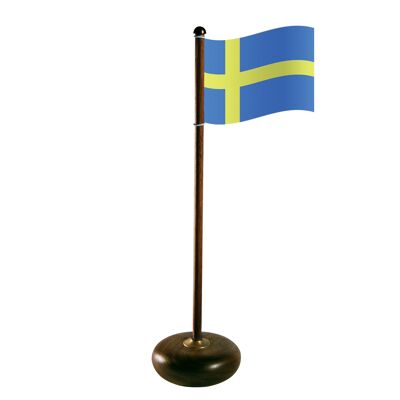 Asta de bandera con bandera sueca, nogal