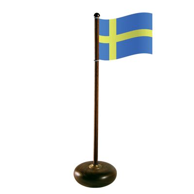 Fahnenmast mit schwedischer Flagge, Walnuss