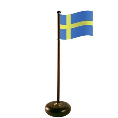 Fahnenmast mit schwedischer Flagge, Walnuss