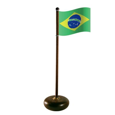 Fahnenmast mit Brasilien-Flagge, Walnuss