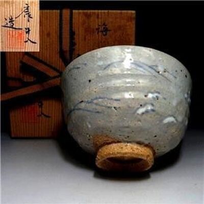 Vintage Japanese Kyo Ware Pottery Matcha bowl, Signed wooden box