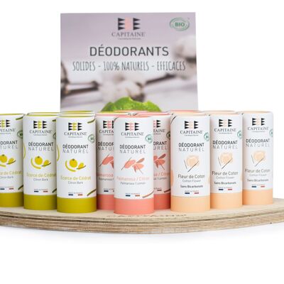 Pack of solid deodorants + wooden display
