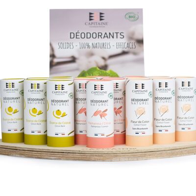 Confezione di deodoranti solidi + espositore in legno