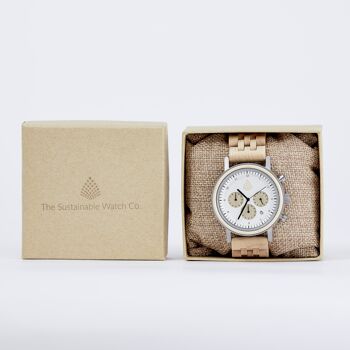 The White Cedar - Montre chronographe en bois végétalien faite à la main 2