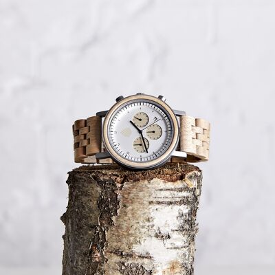 The White Cedar – Handgefertigte Chronographenuhr aus veganem Holz