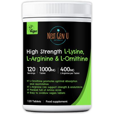 120 L-lysine, L-arginine & L-ornithine 1000mg Tablet