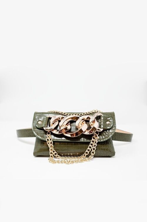 Bumbag belt with gold chain trim in green