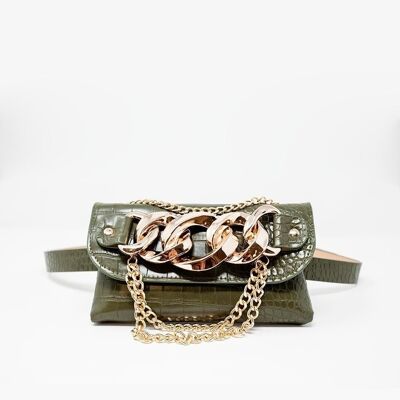 Bumbag belt with gold chain trim in green