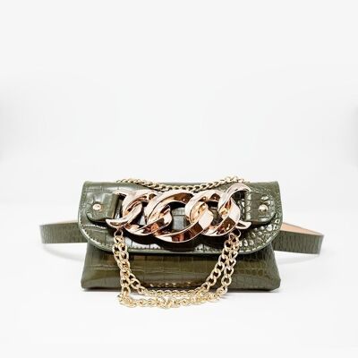 Ceinture banane avec bordure en chaîne dorée en vert