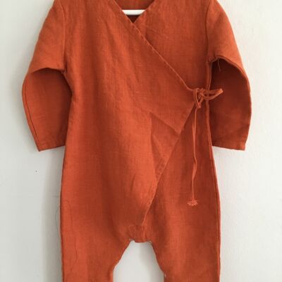 Kimono jumpsuit, linen - orange