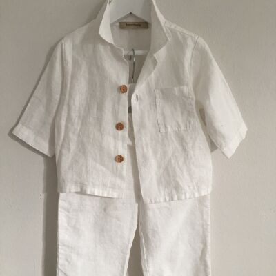 Pyjamas, linen, white and natural - 6-18 months - White