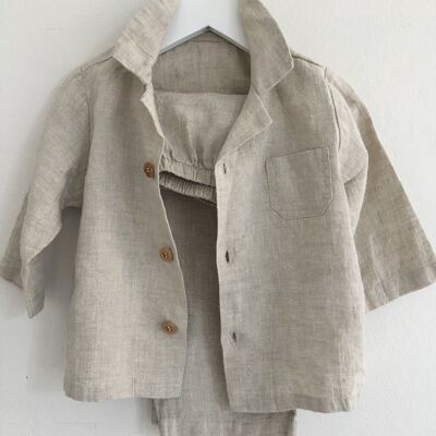 Pyjamas, linen, white and natural - 6-18 months - Sand
