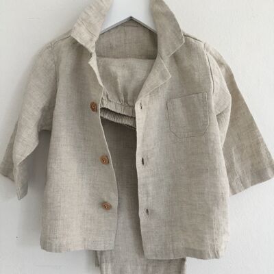 Pyjamas, linen, white and natural - 1.5-4.5 years - Sand