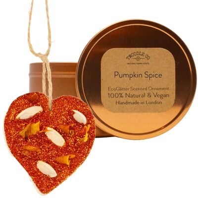 Pumpkin Spice Scented Ornament heart Copper tin