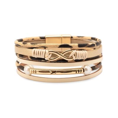 Khaki color leather bracelet with Infinity symbol