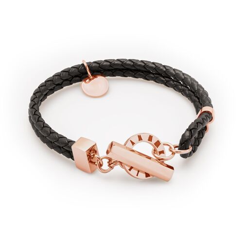 Time leather bracelet black & rose