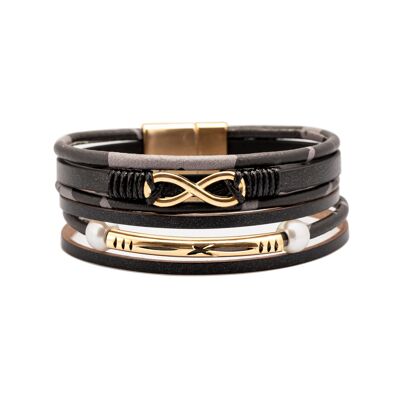 Bracelet en cuir de couleur noire avec symbole Infinity