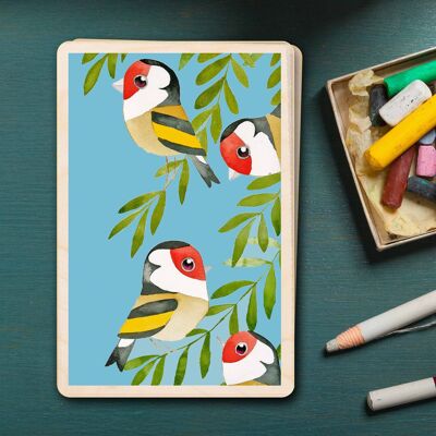 Carte postale en bois Chardonnerets Carte Oiseau