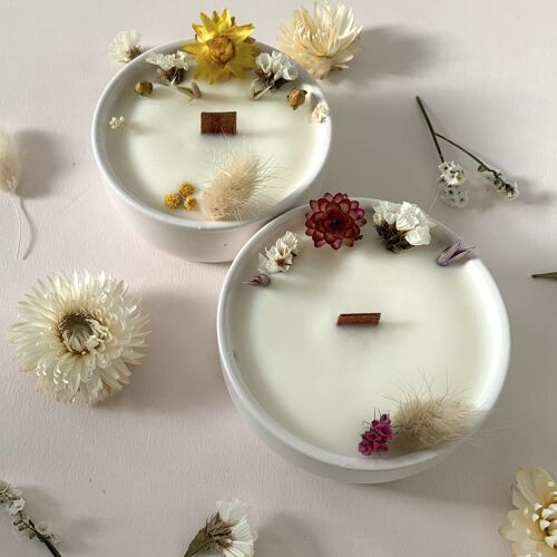 Bougie fleurie en céramique - Parfum fleurs de coton