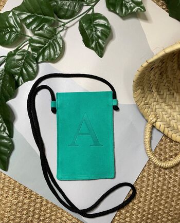 Sac mobile en cuir vert d'eau 1