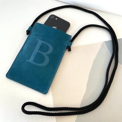 Borsa per cellulare in pelle blu 6