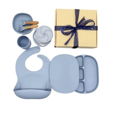 Service de vaisselle pour bébé en silicone bleu