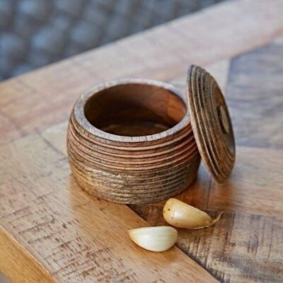 Ciotola in legno di mango fatta a mano con coperchio - piccola