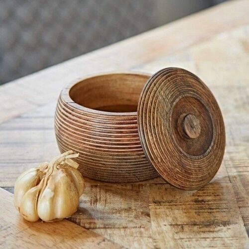 Handmade Mango Wood Bowl with Lid  -  Medium