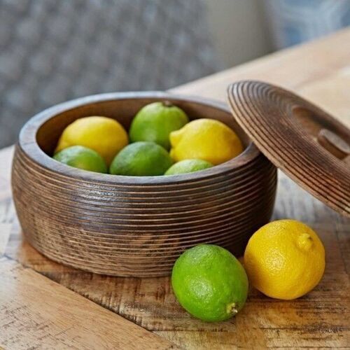 Handmade Mango Wood Bowl with Lid  -  Large