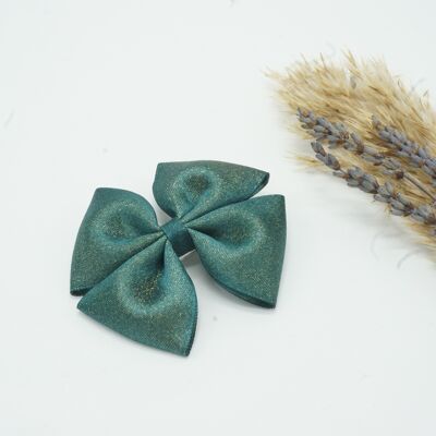 Gold purl satin regular bow Green