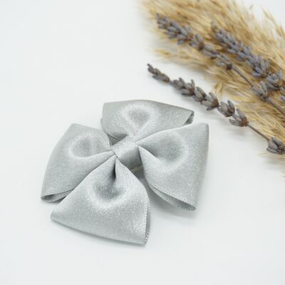 Gold purl satin regular bow Grey