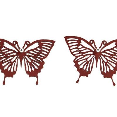 Butterfly earrings, women's earrings, length: 40 mm, black & red - red