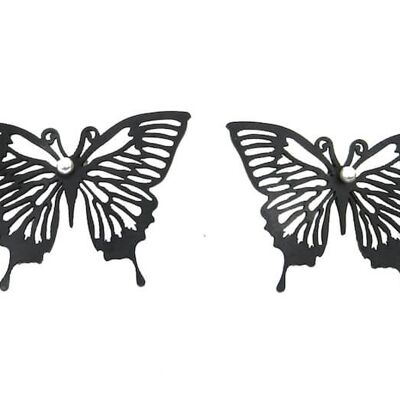 Pendientes de mariposa, pendientes de mujer, largo: 40 mm, negro y rojo - negro